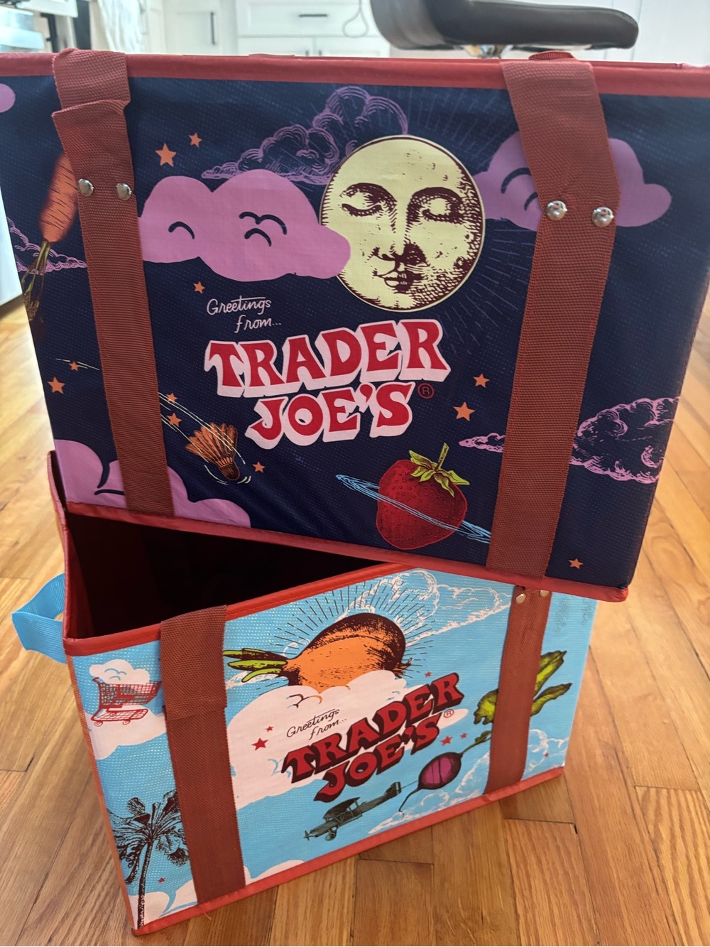 Set of two TRADER JOE'S Stand Up Collapsible Tote Grocery Bag